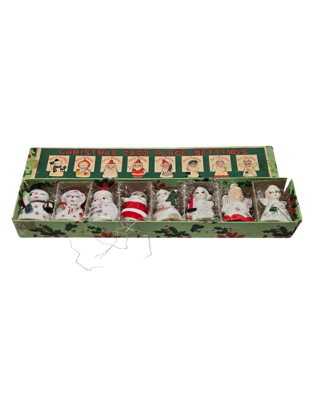 Vintage 8pc Commodore Japan Ceramic Christmas Card Place Settings Box #3010